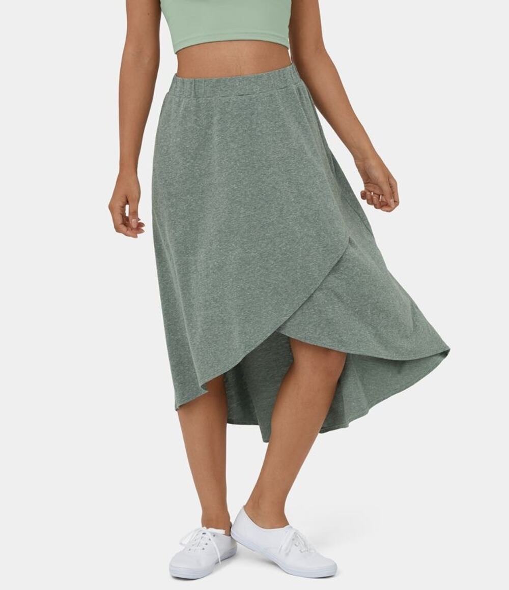 Halara Pine Green Gray Asymmetric Crossover High Low Midi Skirt Size Small
